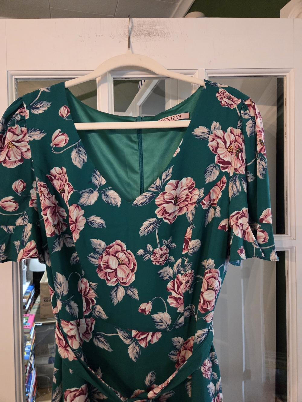 Review Green Floral Tie-Waist Ruffle Dress - Size US12 - Picture 7 of 10